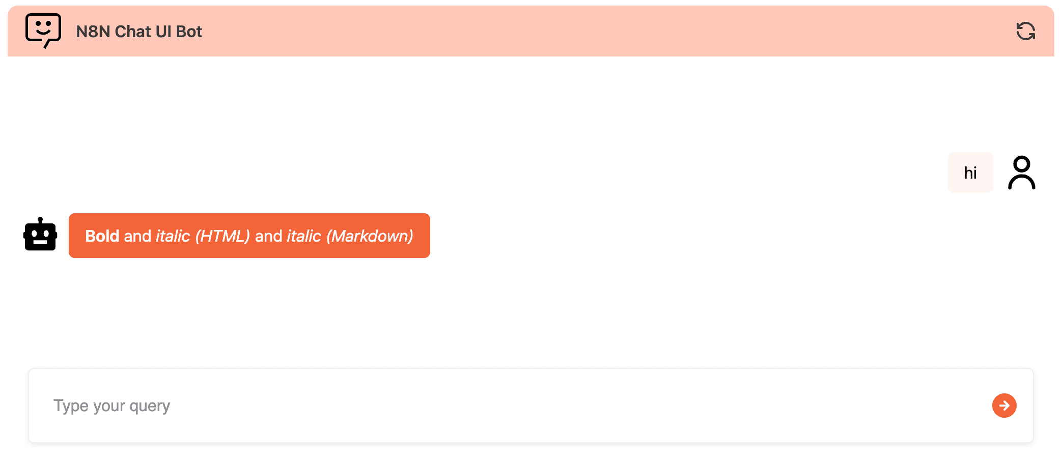 Chat widget showing a bot reply that mixes HTML and Markdown formatting